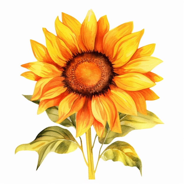 There is a watercolor painting of a sunflower with leaves generative ai