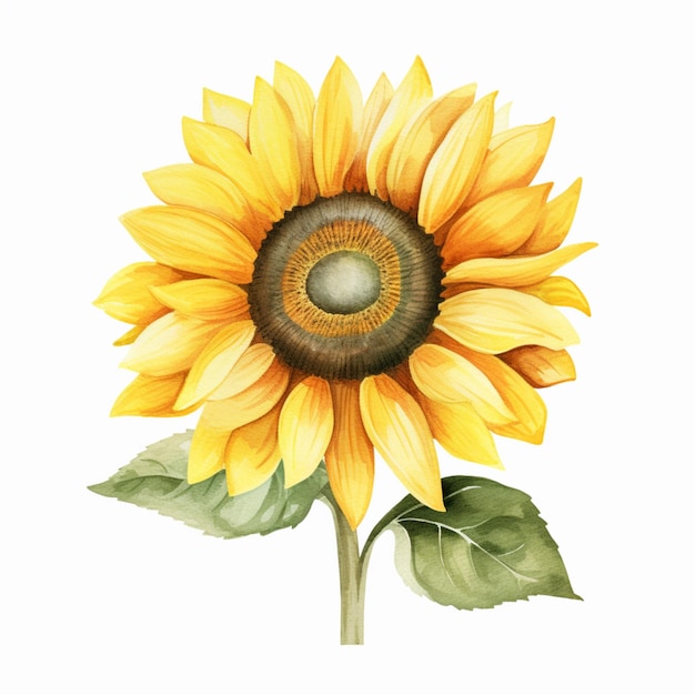 there is a watercolor painting of a sunflower with leaves generative ai