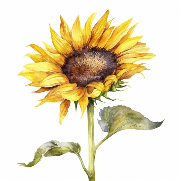 There is a watercolor painting of a sunflower with a white background ai generative