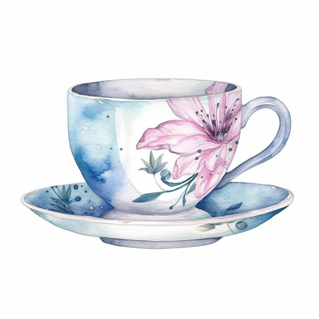 there is a watercolor painting of a tea cup and saucer generative ai