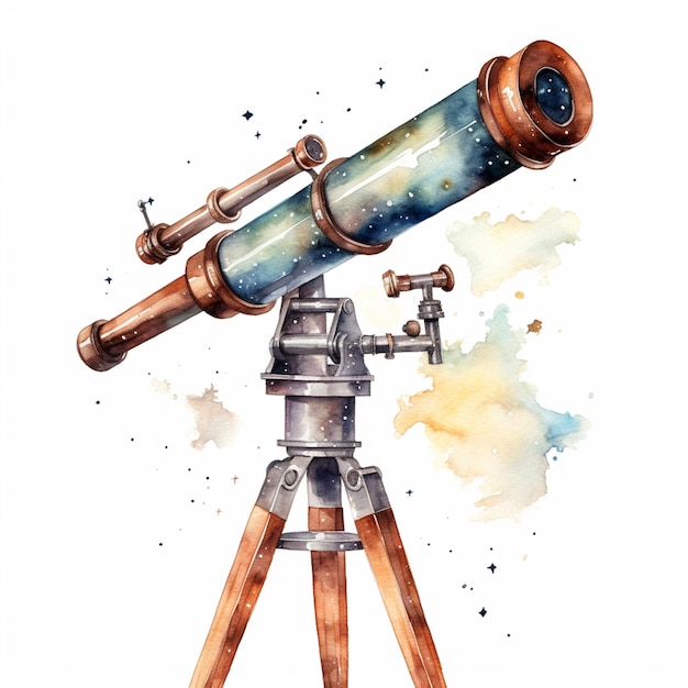 Foto c'è un dipinto ad acquerello di un telescopio su un treppiede generativo ai