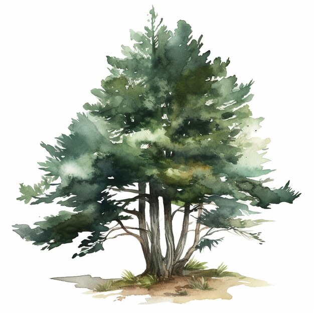 Photo there is a watercolor painting of a tree on a white background generative ai