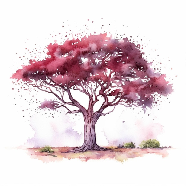 Акварельная картина дерева с птицей на нем генеративный ай