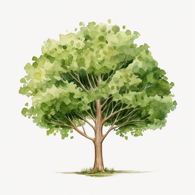 Photo there is a watercolor painting of a tree with green leaves generative ai