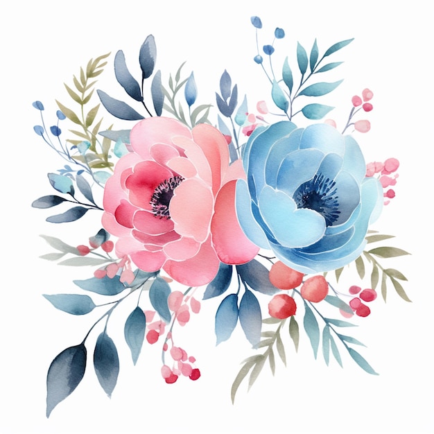 Photo there is a watercolor painting of two flowers on a white background generative ai
