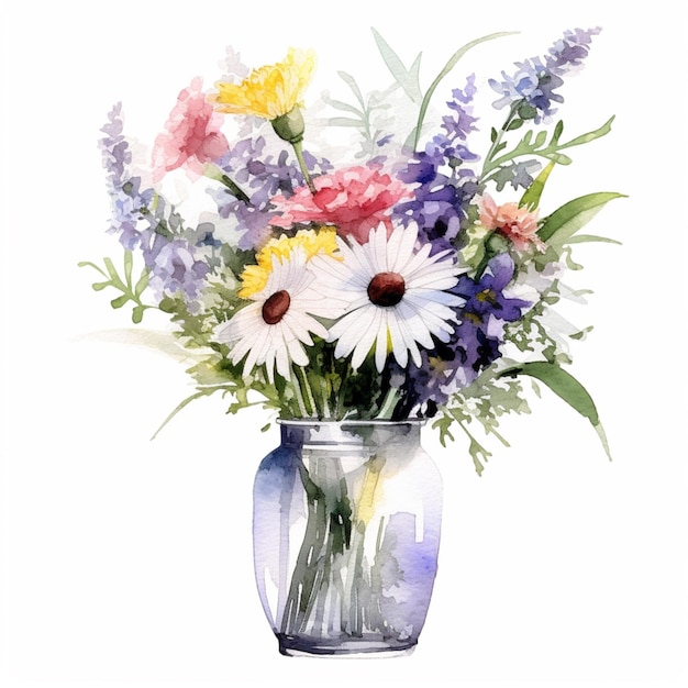 Есть акварельная картина вазы с цветами.