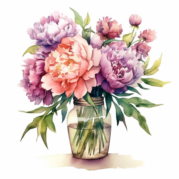 There is a watercolor painting of a vase with flowers in it generative ai