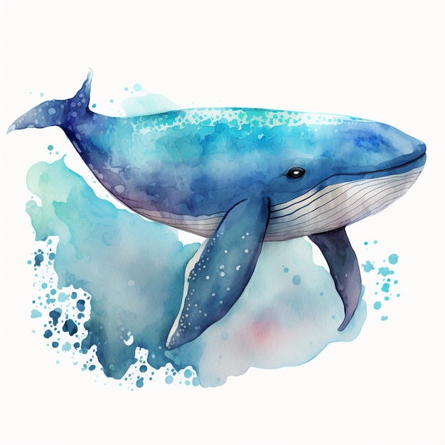 There is a watercolor painting of a whale with a blue body generative ai