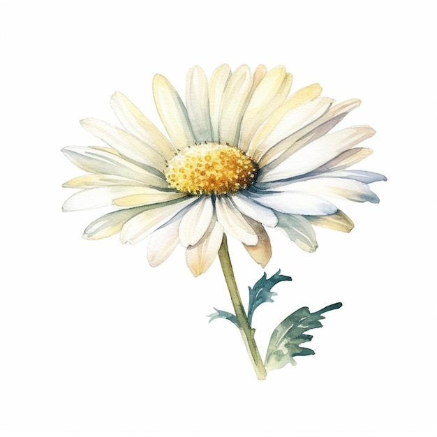 白いデイジーの花の水彩画の生成aiがあります