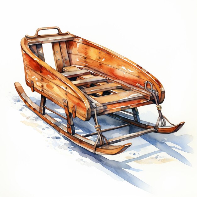 there is a watercolor painting of a wooden sled generative ai