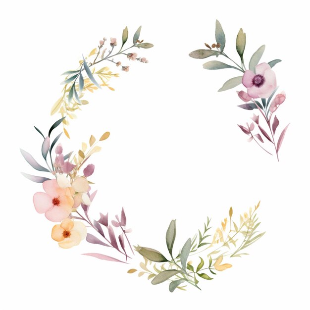 Photo there is a watercolor painting of a wreath of flowers generative ai