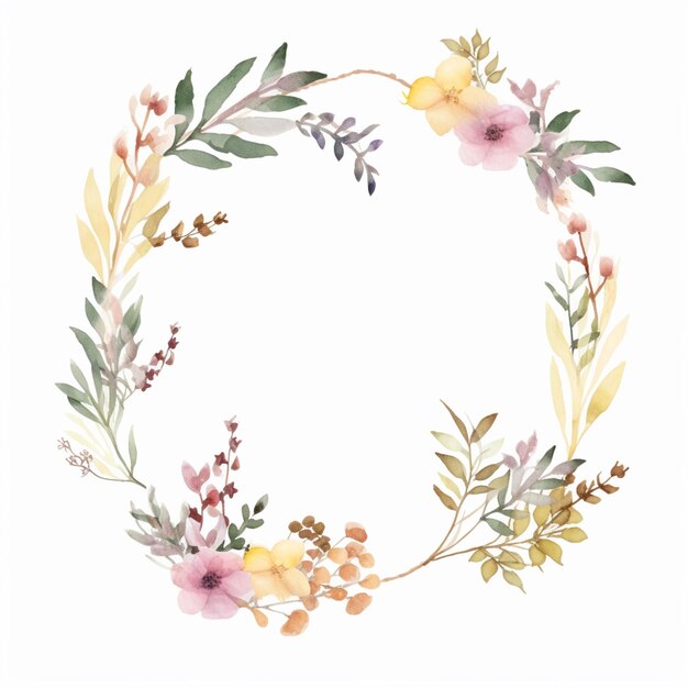 there is a watercolor painting of a wreath of flowers generative ai