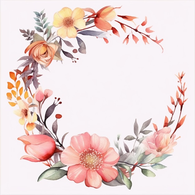 there is a watercolor painting of a wreath of flowers generative ai