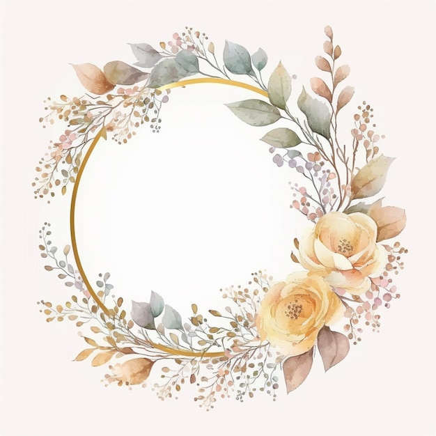 There is a watercolor painting of a wreath with flowers and leaves generative ai