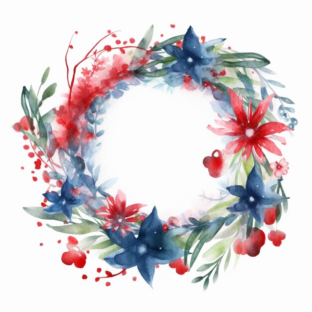 Photo there is a watercolor painting of a wreath with red generative ai