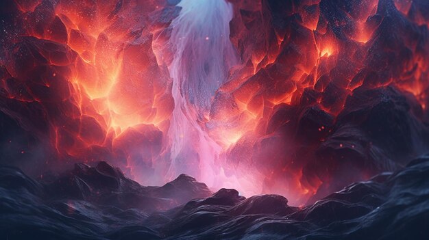 There is a waterfall in the middle of a mountain with lava and lava generative ai