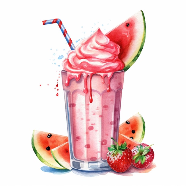 There is a watermelon drink with a straw and a straw generative ai