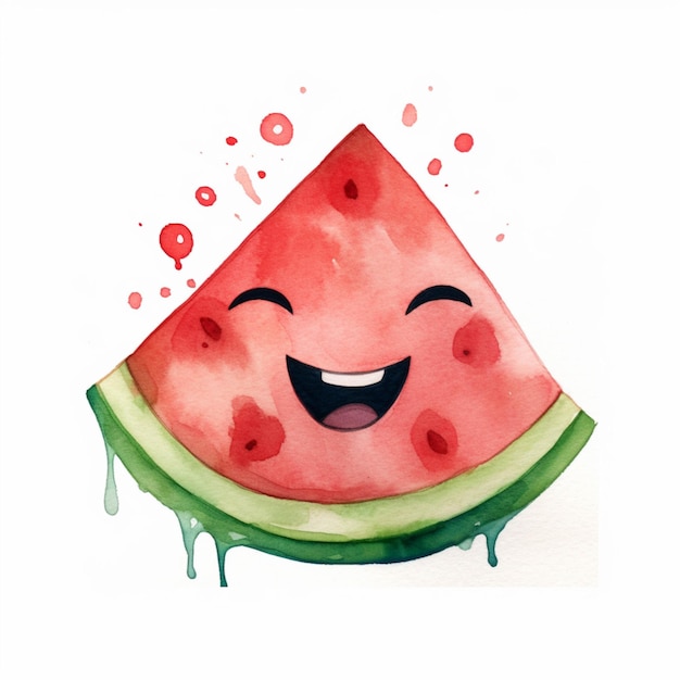 There is a watermelon with a smiley face and a sprinkle of paint generative ai