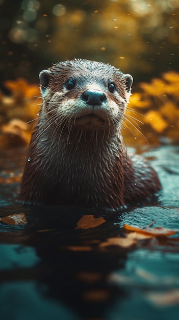 There is a wet otter that is sitting in the water generative ai