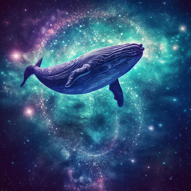 There is a whale that is floating in the sky with stars generative ai