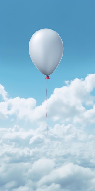 Foto c'è un palloncino bianco che galleggia nel cielo con una corda rossa generativa ai