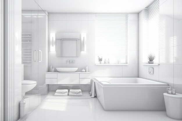 there is a white bathroom with a tub generative ai