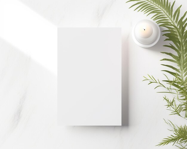 There is a white box with a candle on a marble table generative ai