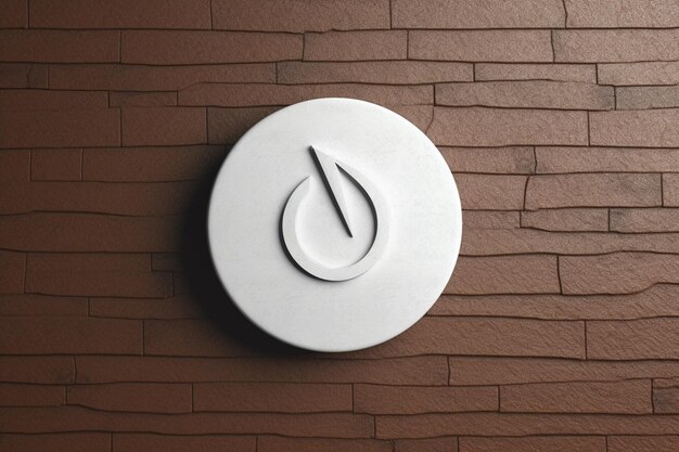 There is a white button on a brick wall with a brown background generative ai