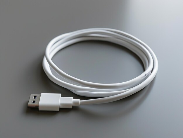 Photo there is a white cable connected to a white charger generative ai