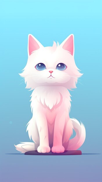 there is a white cat sitting on a blue surface generative ai