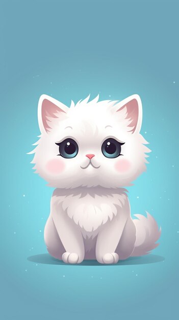 there is a white cat sitting on a blue surface generative ai