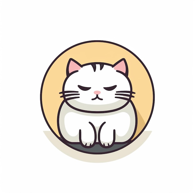 There is a white cat sitting in a circle with its eyes closed generative ai