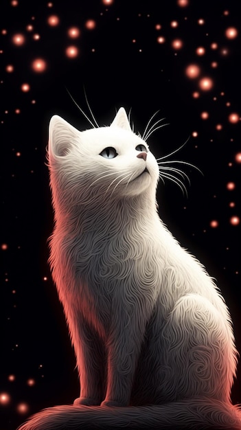 there is a white cat sitting on a rock in the dark generative ai