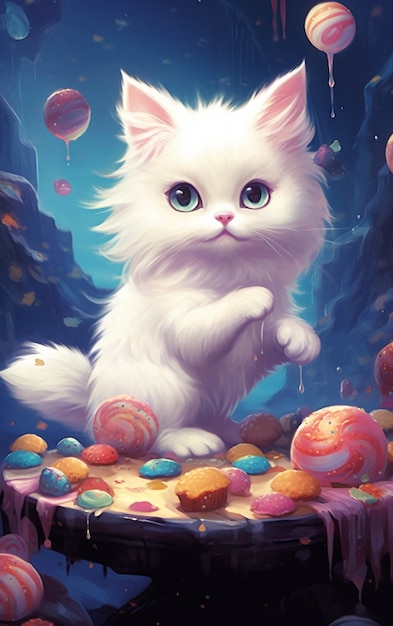 White Cat Sitting on Table - Cute Live Wallpaper - free download