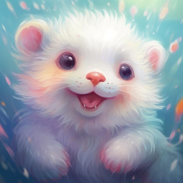 there is a white cat with a big smile on its face generative ai