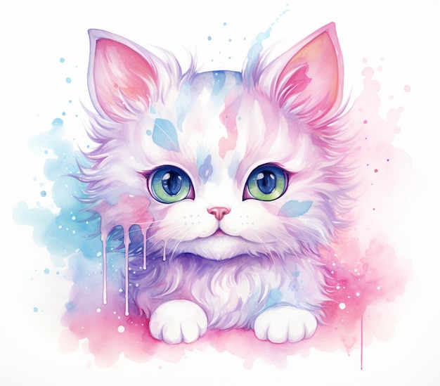 Photo there is a white cat with blue eyes and a pink nose generative ai