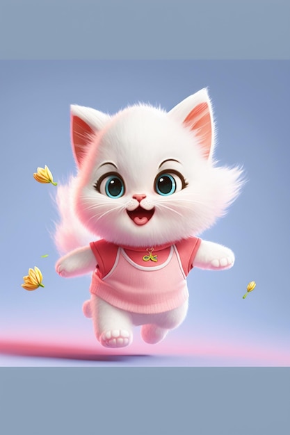 There is a white cat with blue eyes and a pink shirt generative ai