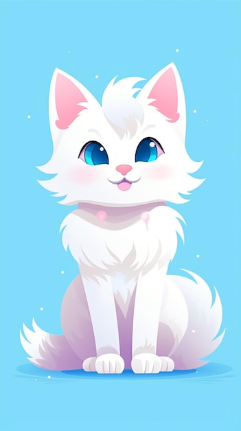 there is a white cat with blue eyes sitting on a blue surface generative ai