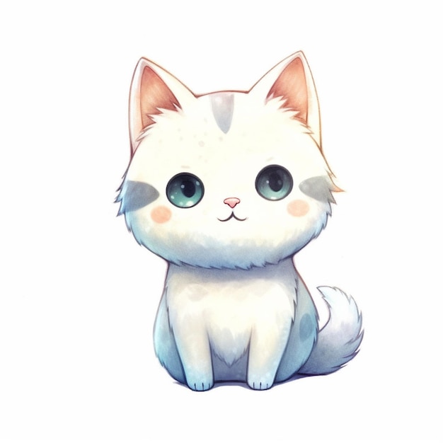 There is a white cat with blue eyes sitting down generative ai