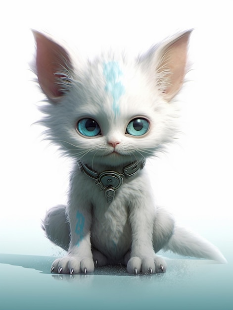 there is a white cat with blue eyes sitting on a table generative ai