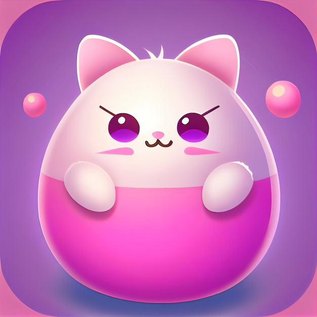 There is a white cat with pink eyes and a pink ball generative ai