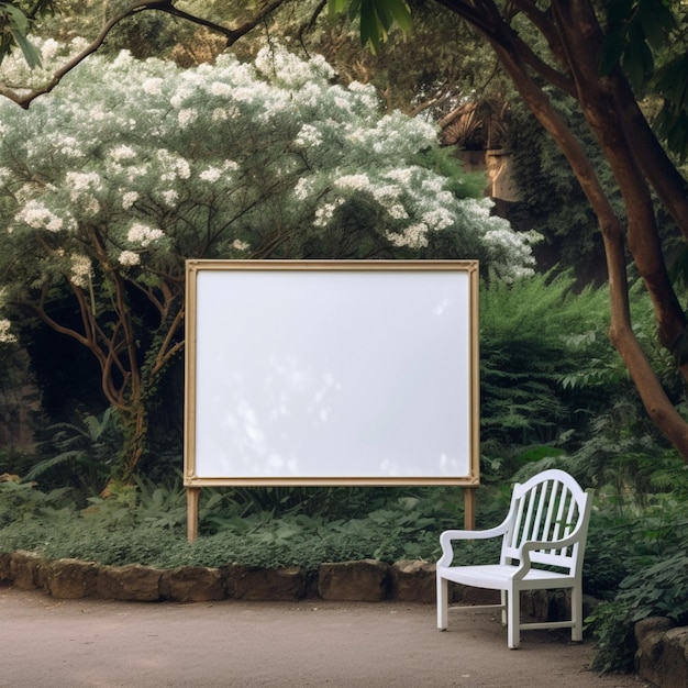 There is a white chair sitting in front of a white board generative ai