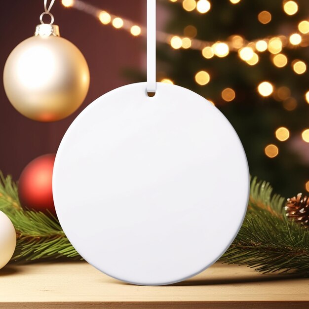 Photo there is a white circle hanging from a string with ornaments generative ai