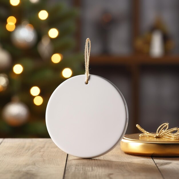 there is a white circle ornament on a table with a gold plate generative ai