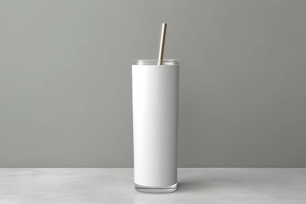 there is a white cup with a straw in it on a table generative ai