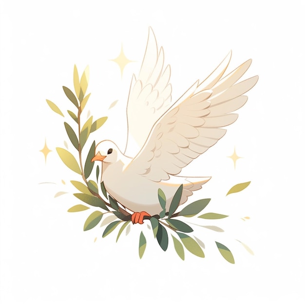 there is a white dove with wings and a star in the background generative ai