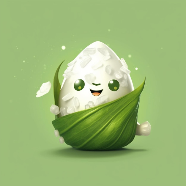 There is a white egg with a green leaf on it generative ai