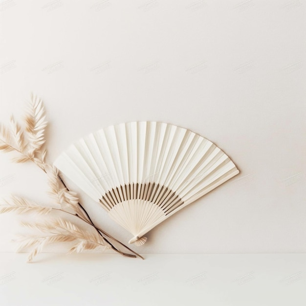 Photo there is a white fan with a plant on it on a table generative ai
