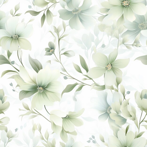 Photo there is a white flower pattern with green leaves on it generative ai