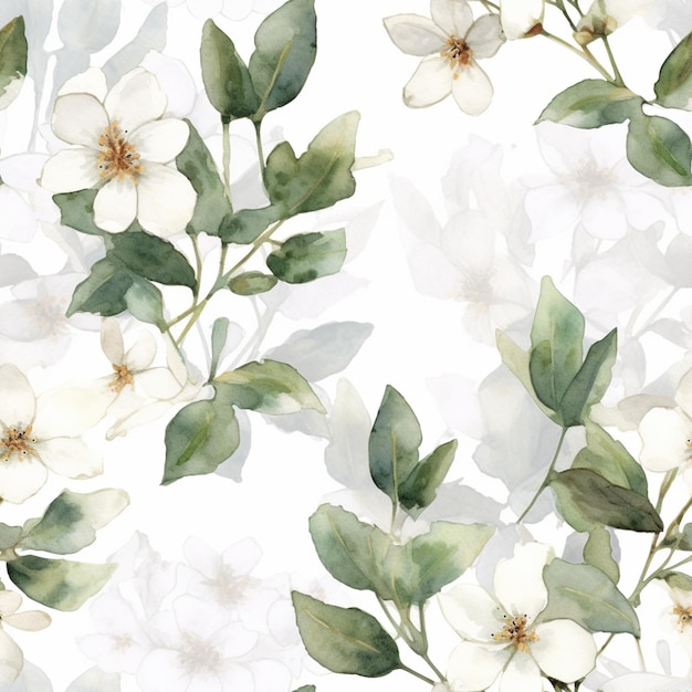There is a white flower pattern with green leaves on it generative ai